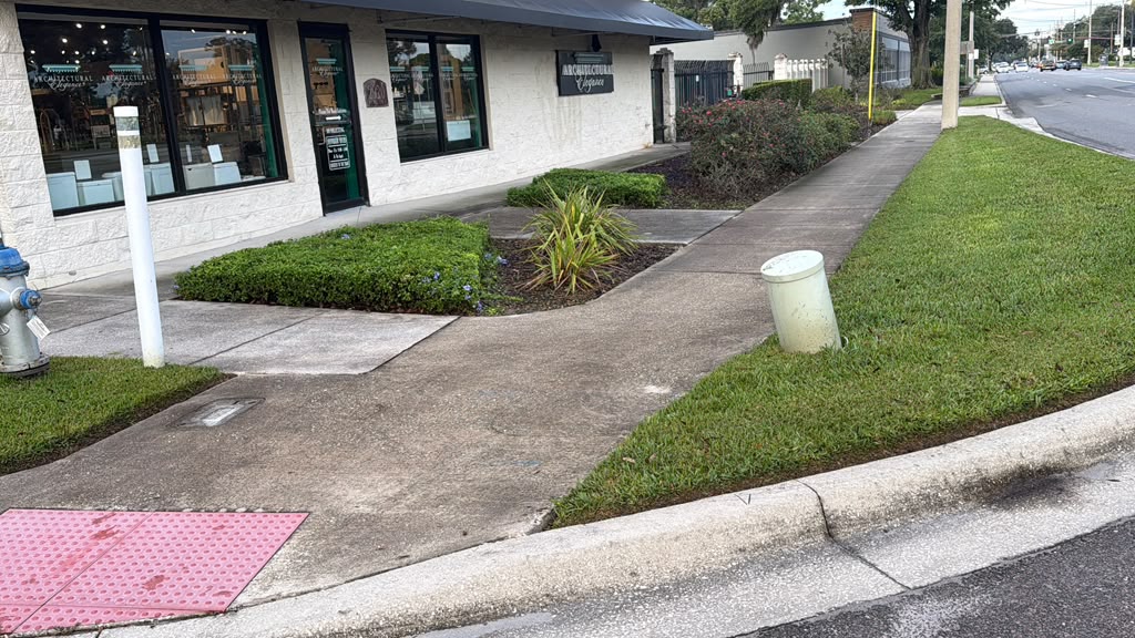 Neatly trimmed hedges and a freshly mowed lawn at a property maintained by Trees and Turf